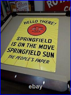 C. 1964 Original Vintage Springfield Sun Newspaper Sign Metal 2 Sided Gas RARE