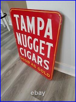 C. 1964 Original Vintage Tampa Nugget Cigars Sign Metal Embossed Tobacco Gold FLA