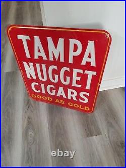 C. 1964 Original Vintage Tampa Nugget Cigars Sign Metal Embossed Tobacco Gold FLA