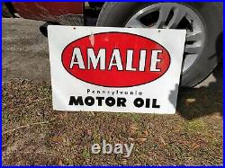 C. 1965 Original Vintage Amalie Motor Oil Sign Metal 2 Side Pennsylvania Gas AM65