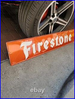 C. 1970 Original Vintage Firestone Tires Sign Metal Embossed Gas Oil Goodyear NOS
