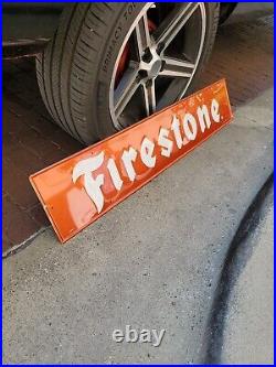 C. 1970 Original Vintage Firestone Tires Sign Metal Embossed Gas Oil Goodyear NOS