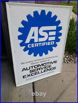 C. 1970s Original Vintage ASE Certified Technicians Sign Metal Embossed Gas Oil