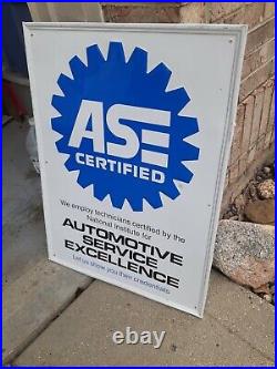 C. 1970s Original Vintage ASE Certified Technicians Sign Metal Embossed Gas Oil