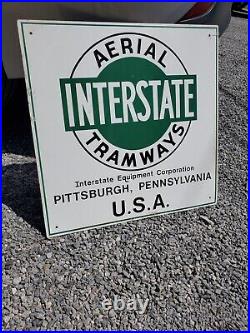 C. 1970s Original Vintage Aerial Tramways Interstate Metal Sign Pittsburgh PA USA