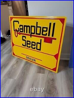 C. 1970s Original Vintage Campbell Seed Sign Metal Embossed Farm Corn Hog Pig NOS