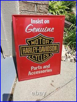 C. 1970s Original Vintage Genuine Harley Davidson Parts Sign Metal Embossed Oil
