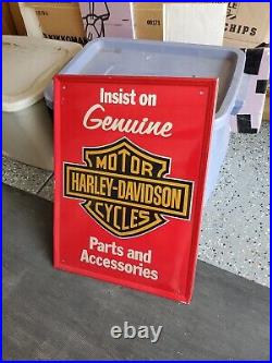 C. 1970s Original Vintage Genuine Harley Davidson Parts Sign Metal Embossed Oil