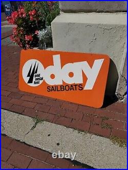 C. 1970s Original Vintage O Day Sailboats Sign Metal Gold Fleet Boats Nautical
