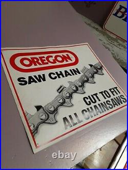 C. 1970s Original Vintage Oregon Chain Saw Sign Saw Chain Gas Oil Plastic Forest