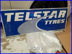 C. 1970s Original Vintage Telstar Tyres Sign Metal Embossed Tires Gas Oil Rare