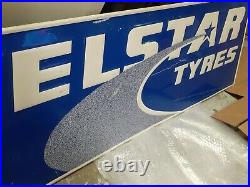 C. 1970s Original Vintage Telstar Tyres Sign Metal Embossed Tires Gas Oil Rare