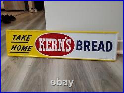 C. 1973 Original Vintage Take Home Kerns Bread Sign Metal Embossed Grocery NOS