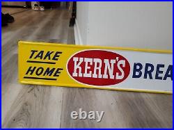 C. 1973 Original Vintage Take Home Kerns Bread Sign Metal Embossed Grocery NOS