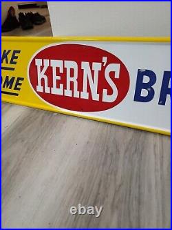 C. 1973 Original Vintage Take Home Kerns Bread Sign Metal Embossed Grocery NOS