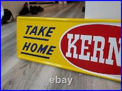 C. 1973 Original Vintage Take Home Kerns Bread Sign Metal Embossed Grocery NOS