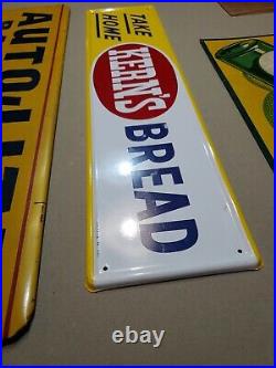 C. 1973 Original Vintage Take Home Kerns Bread Sign Metal Embossed Grocery NOS