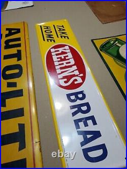 C. 1973 Original Vintage Take Home Kerns Bread Sign Metal Embossed Grocery NOS