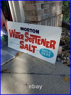C. 1979 Original Vintage Morton Water Softner Salt Sign Metal Sold Here NOS MINT
