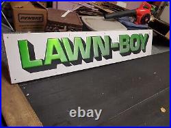 C. 1980s Original Vintage Lawn-Boy Mowers Sign Metal Embossed Service Dealer Gas
