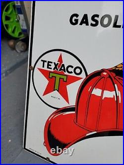 C. 1990 Original Vintage Texaco Fire Chief Sign Metal Porcelain Pump Plate Gas