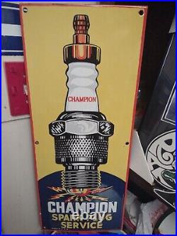 Champion Spark Plug Vintage Porcelain Enamel Gas Service Station Garage Sign