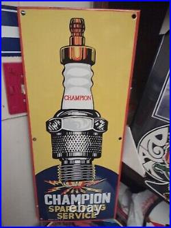 Champion Spark Plug Vintage Porcelain Enamel Gas Service Station Garage Sign