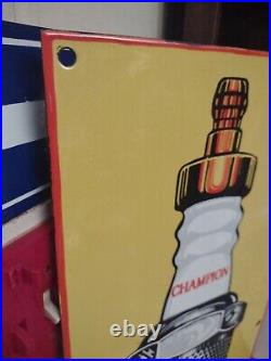 Champion Spark Plug Vintage Porcelain Enamel Gas Service Station Garage Sign