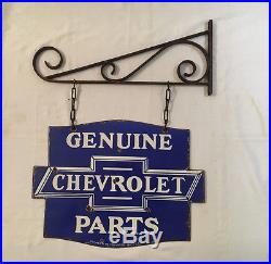 Chevrolet Genuine Parts Service 1940's Vintage Porcelain 2 Sided Enamel sign