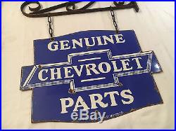 Chevrolet Genuine Parts Service 1940's Vintage Porcelain 2 Sided Enamel sign