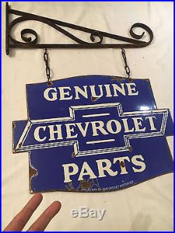 Chevrolet Genuine Parts Service 1940's Vintage Porcelain 2 Sided Enamel sign