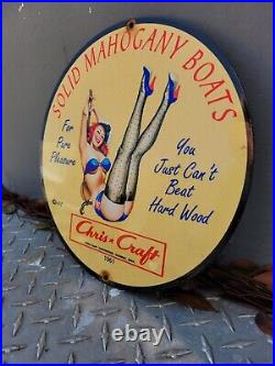 Chris Craft Vintage Porcelain Sign 1961 Mahogany Boat Motor Lake Ocean 10 Gas