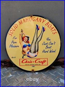 Chris Craft Vintage Porcelain Sign 1961 Mahogany Boat Motor Lake Ocean 10 Gas