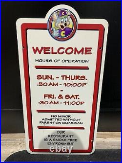 Chuck E Cheese Vintage Welcome Hours Of Operation Sign Art Showbiz Pizza Place