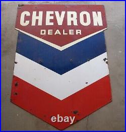 E25 Vintage Porcelain Chevron Dealer Single Sided Gas Oil Advertising Sign