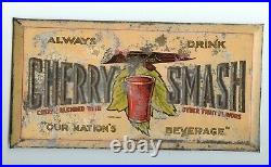 Embossed CHERRY SMASH METAL SIGN 9 1/4 X 4 7/8-Soda Fountain, Vintage