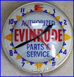 Evinrude Outboard Motor Double Bubble Lighted Dealer Wall Clock Vintage Sign