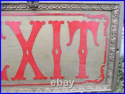 Exquisite Ornate Antique Patinated Brass Theatre Exit Sign Embossed Red Letters