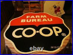 Farm Bureau Co-op 4 Foot Original Tin Vintage Grain/gas Facility Ad Sign Rare