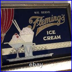 Fleming's Ice Cream Vintage Glass Advertising Sign, Jackson, Michigan. Rare