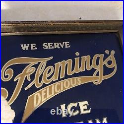 Fleming's Ice Cream Vintage Glass Advertising Sign, Jackson, Michigan. Rare