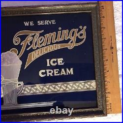 Fleming's Ice Cream Vintage Glass Advertising Sign, Jackson, Michigan. Rare