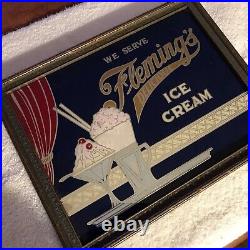 Fleming's Ice Cream Vintage Glass Advertising Sign, Jackson, Michigan. Rare