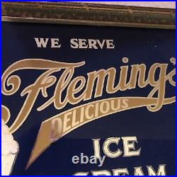 Fleming's Ice Cream Vintage Glass Advertising Sign, Jackson, Michigan. Rare