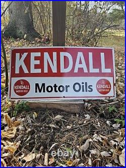 GIANT VINTAGE 1950'S KENDALL MOTOR OIL PORCELAIN GAS STATION SIGN 30 x 15