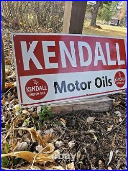 GIANT VINTAGE 1950'S KENDALL MOTOR OIL PORCELAIN GAS STATION SIGN 30 x 15