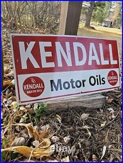 GIANT VINTAGE 1950'S KENDALL MOTOR OIL PORCELAIN GAS STATION SIGN 30 x 15