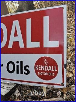 GIANT VINTAGE 1950'S KENDALL MOTOR OIL PORCELAIN GAS STATION SIGN 30 x 15