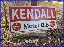 GIANT VINTAGE 1950'S KENDALL MOTOR OIL PORCELAIN GAS STATION SIGN 30 x 15