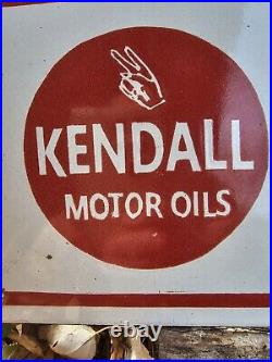 GIANT VINTAGE 1950'S KENDALL MOTOR OIL PORCELAIN GAS STATION SIGN 30 x 15